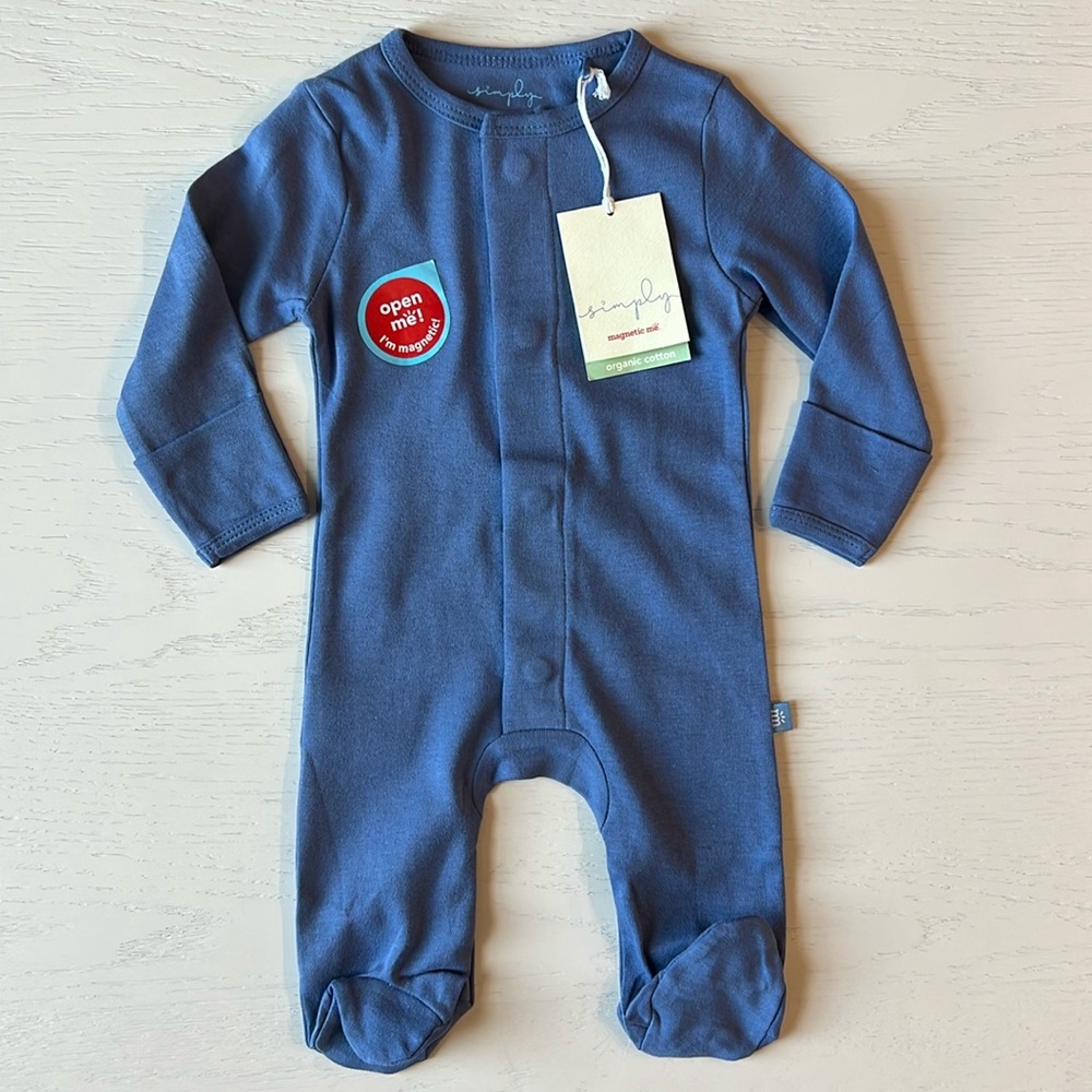Magnetic Me Chambray Blue Organic Cotton Footie 9-12 months